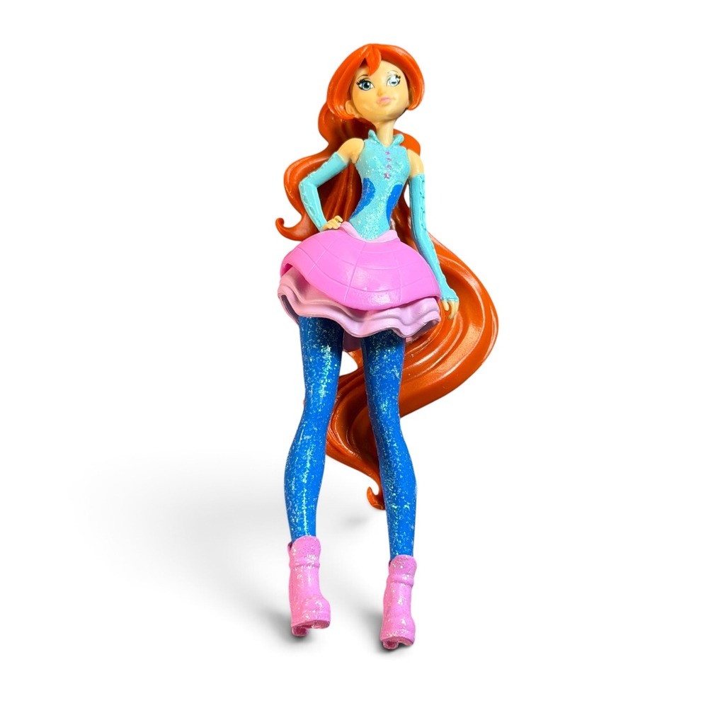 Winx Club Bloom Believix Mini Figure Orange Hair Blue Pink Glitter 4.5 Inch